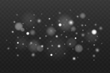 Işıl ışıl uzay tozları. Şeffaf arkaplanda parıldayan toz. Işık efektli ışıltılı arkaplan