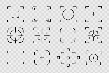 Kamera Görüntü Bulucu Simgeleri Ayarlandı. Frame ve Target Grid 'e odaklan. Fotoğraf ve Görüntü Arayüzü Elementleri Vektörü. Doodle tarzı çizim.