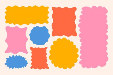  Renkli Soyut Çerçeve Seti. Değişik dalgalı ve istiridyeli şekillerde canlı ve soyut çerçevelerden oluşan bir koleksiyon. Koleksiyon defteri, sosyal medya grafikleri, davetiyeler ve dijital tasarım için ideal.