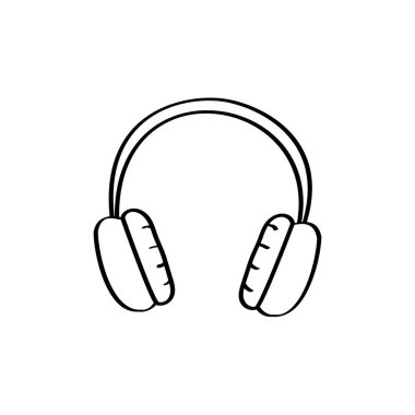 Müzik akışı veya ses markalaşması için karalama kulaklığı simgesi. Dijital ses, müzik uygulamaları veya dinleme illüstrasyonları için klasik el yapımı kulaklıklar.