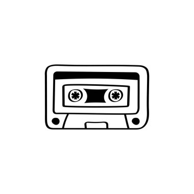 Antika ses ve nostaljik müzik tasarımı için Retro kaset karalama. El çizimi eski usul kaset ikonu. 80 'ler-90' lar müzik temaları ve klasik ses sanatı için mükemmel.