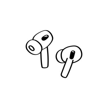 Modern ses ve yayın tasarımı için desenli kablosuz kulaklıklar. Kablosuz kulaklıkların karalama tarzında basit bir el çizimi çizimi. Müzik akışı ya da teknoloji temalı görseller için mükemmel.