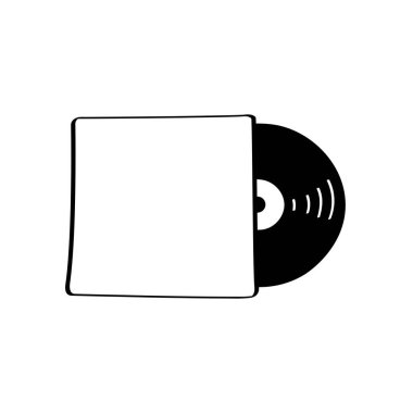 Retro müzik koleksiyonu ya da albüm tasarımı için kapaklı Doodle vinil albüm. El yapımı vinil plağın kapağı kısmen kapalı. Klasik müzik severler ve albüm tasarım kavramları için ideal..