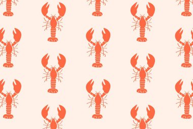  Minimalist retro deniz ürünleri tarzında ıstakoz deseni