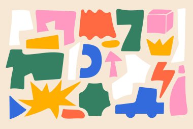 Modern Soyut Geometrik Şekiller Grafik Tasarım, Posterler ve DIY Kolaj Sanatı için Kalın Renkli Kesme Elementleri Paketi