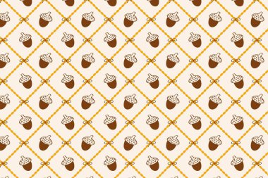 Elmas çerçeveli şirin bir desen bebek ürünleri, kağıt eşyalar ve mutfak dekorları için harika bir seçenektir. Bej bir arka planda kusursuz meşe palamudu ve elmaslar. Oyuncu bir desen