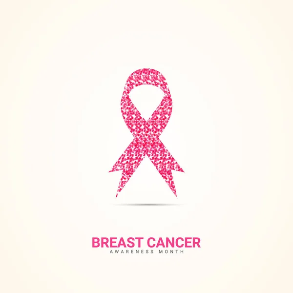 Październikowy Miesiąc Świadomości Raka Piersi Kobieta Trzymająca Różową Wstążkę Wspieranie — Wektor stockowy