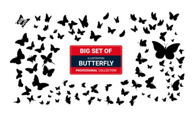 Kelebek, vektör çizim siluetleri kümesi