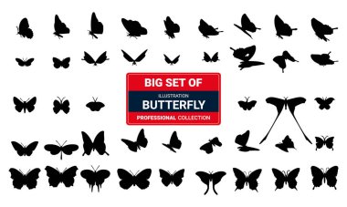 Kelebek, vektör çizim siluetleri kümesi