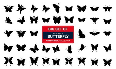 Kelebek, vektör çizim siluetleri kümesi