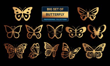 Kelebek, vektör çizim siluetleri kümesi