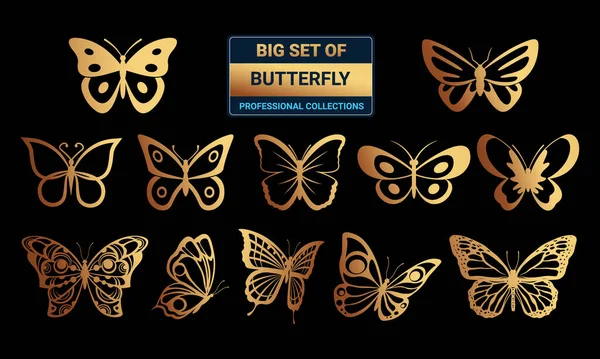Kelebek, vektör çizim siluetleri kümesi