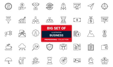 iş simgesi evrensel düz ve modern uygun iş simgesi siyah çizgi sanat vektörü illüstrasyonunu ayarla