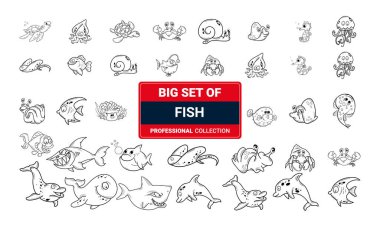 Deniz balığı ve canavar silueti beyaz arkaplan vektör illüstrasyonunda izole edildi