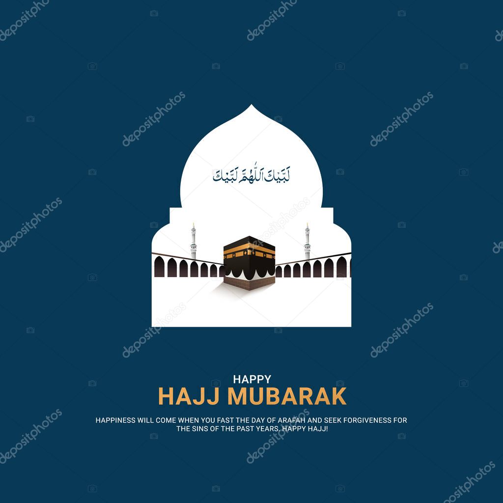 Hajj Mabrour Islamic banner template design with Kaaba illustration. 3D illustrations.
