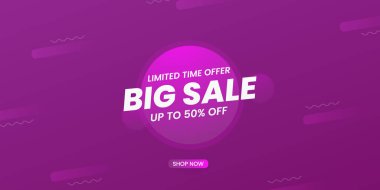 Soyut gradyan arka planda büyük indirim,% 50 'ye kadar indirimli. İndirimli tanıtım tasarımı pankart tasarımı. Vektör illüstrasyonu