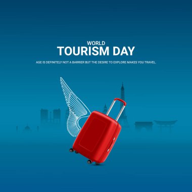Dünya Turizm Günü. Seyahat konsepti. 3B illüstrasyon.