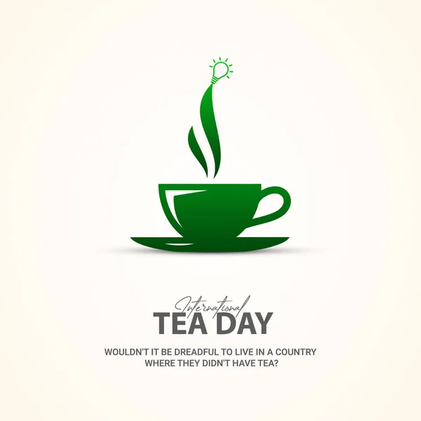 Международный День Чая Зеленый Чай Листьями Птицами Концепцией Карты Мира — стоковый вектор