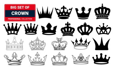 Yaratıcı kral ve kraliçenin vektör koleksiyonu sembol veya logo unsurlarını taçlandırıyor.