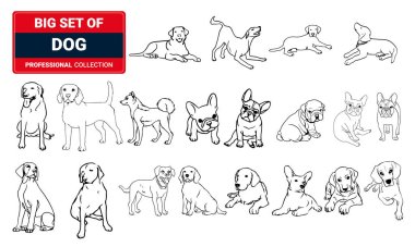 Tatlı köpek ve köpeklerin vektör çizimi