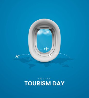 Dünya Turizm Günü. Dünya Seyahati Yaratıcı Konsepti. Seyahat sosyal medya iletileri.