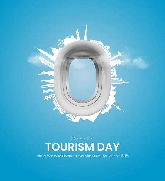 Dünya Turizm Günü. Dünya Seyahati Yaratıcı Konsepti. Seyahat sosyal medya iletileri.