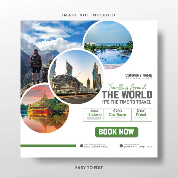 Seyahat işi tanıtım web afişi sosyal medya paylaşımları için tasarım şablonu. Yaratıcı seyahat sosyal medya şablon tasarımı.