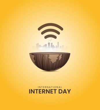 Uluslararası internet günü. Sancak, poster, 3D İllüstrasyon için İnternet Gündüz Yaratıcı Konsept Tasarımı.