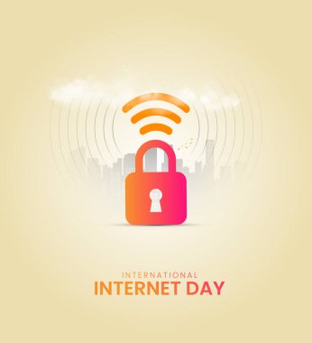Uluslararası internet günü. Sancak, poster, 3D İllüstrasyon için İnternet Gündüz Yaratıcı Konsept Tasarımı.