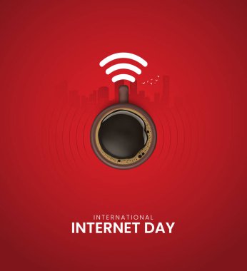 Uluslararası internet günü. Sancak, poster, 3D İllüstrasyon için İnternet Gündüz Yaratıcı Konsept Tasarımı.