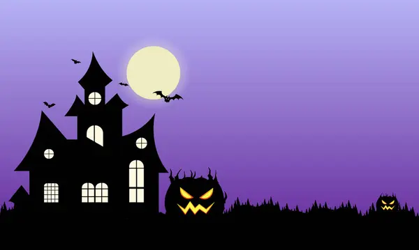 Halloween Achtergrond Met Kasteel Maan Pompoenen — Stockvector