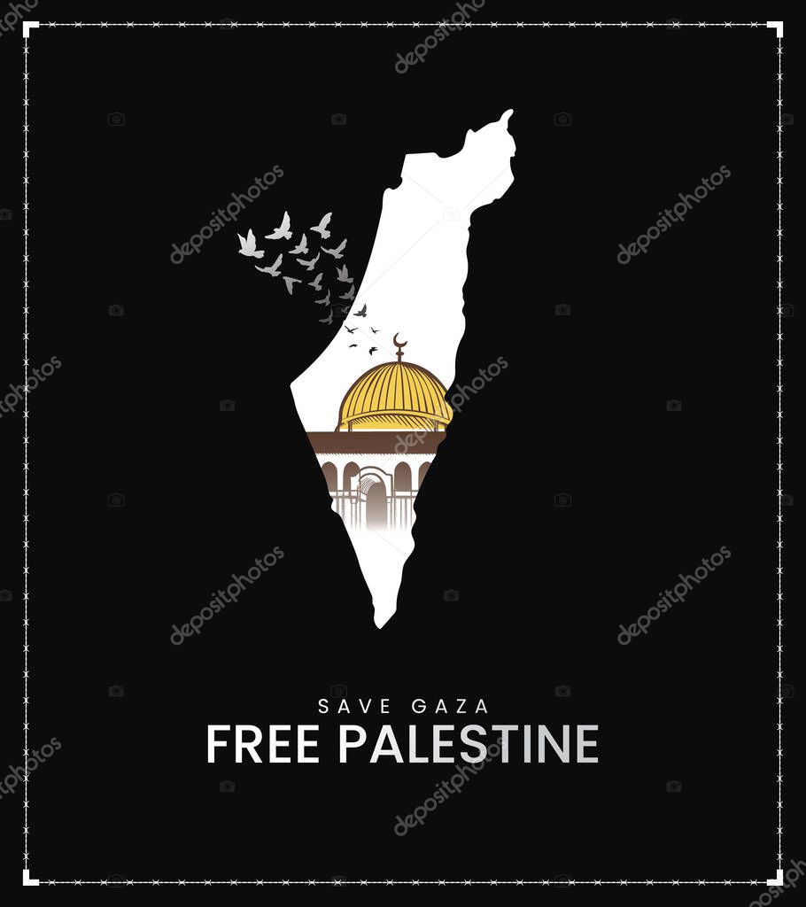 Free Palestine. Palestine Flag whit Al-Aqsa Mosque design for banner,social media,poster 3D Illustration