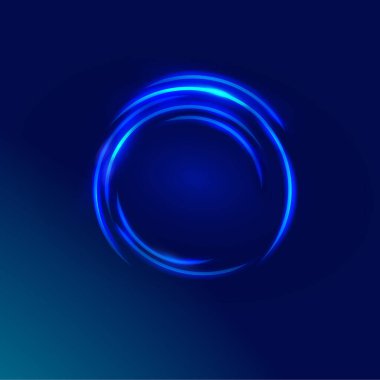 Neon ışıklar ve flaşın güzel renkli ışık efekti. Uçan tasarım elementlerine sahip arka plan. Mavi arkaplan