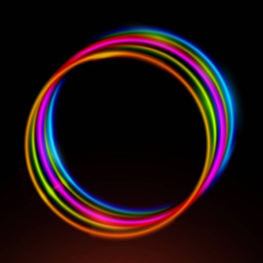 Neon ışıklar ve flaşın güzel renkli ışık efekti. Uçan tasarım elementlerine sahip arka plan. Mavi arkaplan