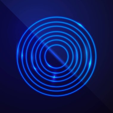 Neon ışıklar ve flaşın güzel renkli ışık efekti. Uçan tasarım elementlerine sahip arka plan. Mavi arkaplan