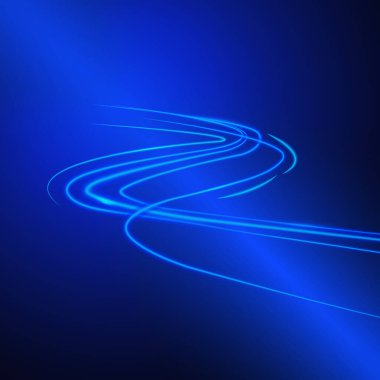 Neon ışıklar ve flaşın güzel renkli ışık efekti. Mavi arka plan uçan elementler Neo ışık arkaplanı.
