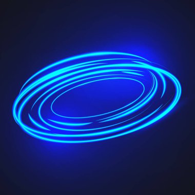 Neon ışıklar ve flaşın güzel renkli ışık efekti. Mavi arka plan uçan elementler Neo ışık arkaplanı.