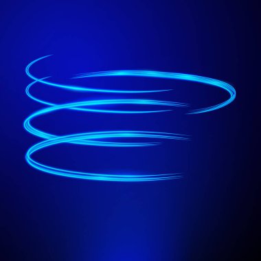 Neon ışıklar ve flaşın güzel renkli ışık efekti. Mavi arka plan uçan elementler Neo ışık arkaplanı.