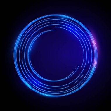 Neon ışıklar ve flaşın güzel renkli ışık efekti. Mavi arka plan uçan elementler Neo ışık arkaplanı.