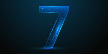 7 'den gelen sayıların çokgen çizimi. Düşük Poli çizgileri ve noktalar arka plan.