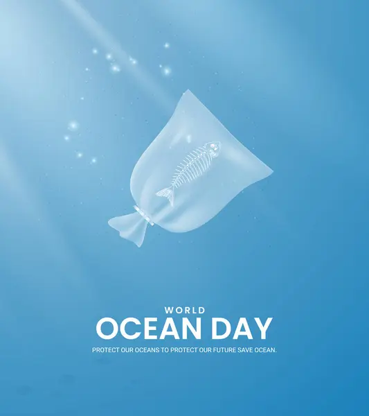 Παγκόσμια Ημέρα Του Ωκεανού Τρισδιάστατες Εικόνες Σχεδιασμός Για Banner Κοινωνικών Διάνυσμα Αρχείου