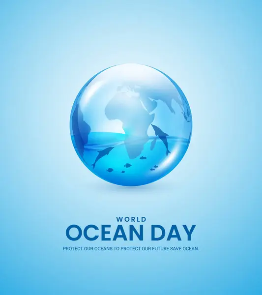Παγκόσμια Ημέρα Του Ωκεανού Τρισδιάστατες Εικόνες Σχεδιασμός Για Banner Κοινωνικών Royalty Free Εικονογραφήσεις Αρχείου
