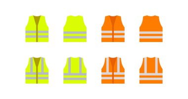 Orange, yellow color reflective safety vest icon. Jacket of worker illustration symbol. Sign workwear vector flat. clipart