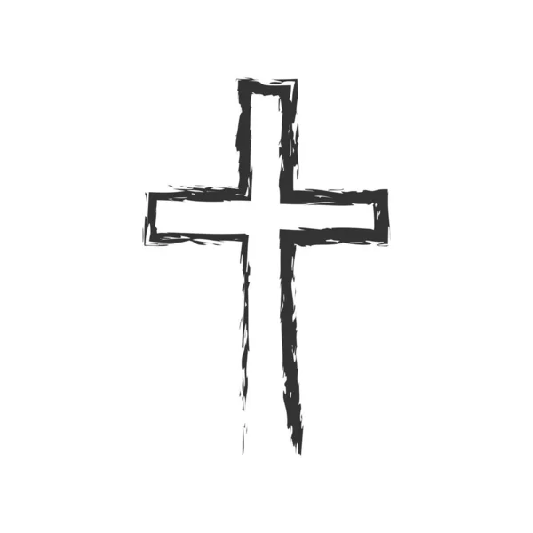 要約キリスト教の十字のアイコン ブラシイラストのシンボルで描かれた十字 教会のベクトルフラット — ストックベクタ