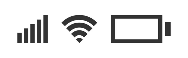 Telefon Med Nätverk Wifi Och Full Batteri Ikon Set Illustrationssymbol — Stock vektor