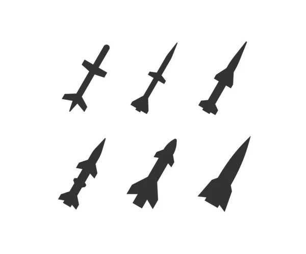 Ikona Rakety Nastavena Symbol Raketové Ilustrace Podepsat Armádní Zbraňový Vektor — Stockový vektor
