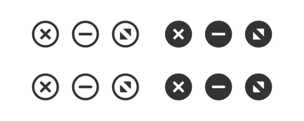 Maximizar Minimizar Conjunto Iconos Botones Redondos Ventana Botón Del Navegador — Archivo Imágenes Vectoriales