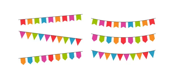 Sfondo Partito Con Bandiere Set Icone Carnevale Ghirlande Colorate Simbolo — Vettoriale Stock