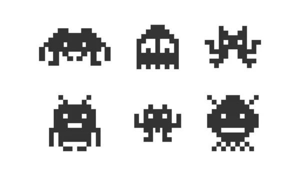 Pixel Monsters Παιχνίδι Εικονίδια Που Bit Εξωγήινο Σύμβολο Απεικόνισης Επίπεδο — Διανυσματικό Αρχείο