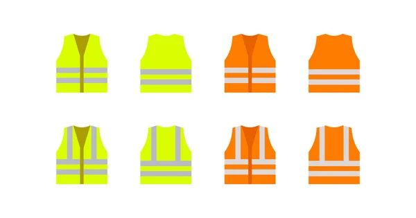オレンジ 黄色の反射安全ベストアイコン 労働者のイラストのシンボルのジャケット ワークウェアベクトルフラット — ストックベクタ